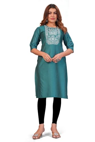 Image of Women's Chanderi Cotton Embriodired Kurtis