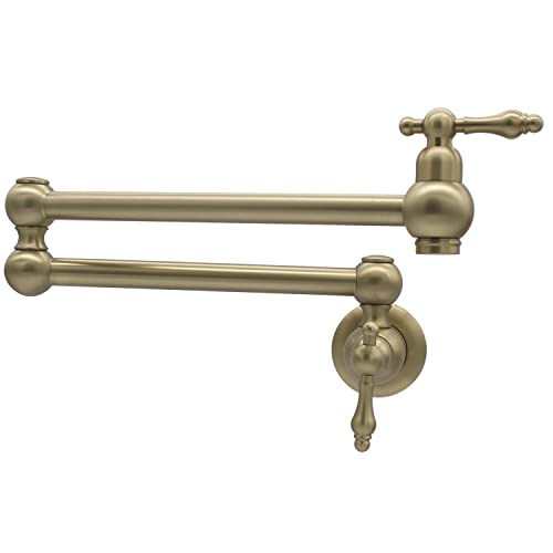 Delnet Grifo de fregadero de cocina Latón de un solo agujero dos manijas Pot Filler Grifo plegable (oro claro) Cover