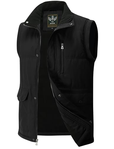 Flygo Men's Winter Warm Outdoor Padded Puffer Vest Thick Fleece Lined Sleeveless Jacket(Black L)