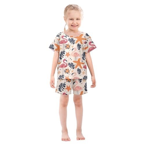 ALAZA Starfish Flamingo Palm Leaves Pajamas Short Sleeve 2 Piece Sleepwear Top and Bottom Pajama Set Unisex3