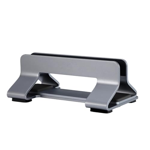Soporte vertical para portátil de aluminio gris con base ajustable para escritorio