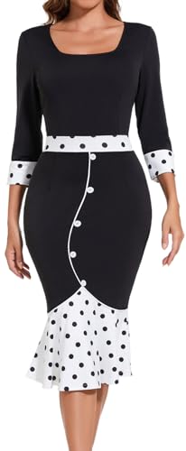 HugeNice Women's Business Work Midi Dress Elegant Bodycon Fishtail Dress Formal Church Wedding Guest Dresses