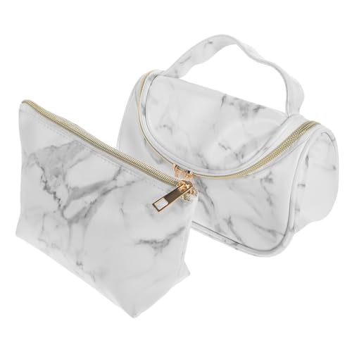 2 Set di Pennelli per Il Trucco Portatili da Viaggio con Motivo in Marmo Capacità Borsa da Toilette per Attrezzi da per Donna 2 Pezzix2