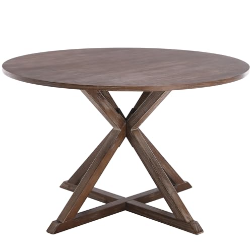 Kmax-Round-Dining-Table-for-4-6-48-Inch-Farmhouse-Kitchen-Table-Mid-Century-Modern-Circle-Solid-Wood-Dinner-Table-with-Wooden-Pedestal-Base-Rustic-Wooden-Table-for-Dining-Room-Restaurant-Brown Kmax Round Dining Table for 4 6 48 Inch Farmhouse Kitchen Table Mid Century Modern Circle Solid Wood Dinner Table with Wooden Pedestal Base Rustic Wooden Table for Dining Room Restaurant Brown