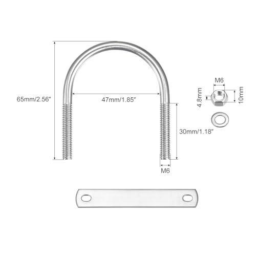 Image of uxcell Round U-Bolts, 5 Sets 47mm(1.85 inch) Inner Width 65mm Length M6 304 Stainless Steel U Clamp Bolt with Nuts Washers and Plates, for Boat Trailer