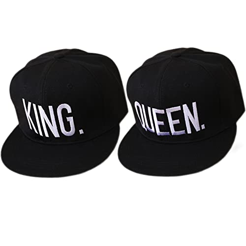 2 Pièces Casquette de Baseball, King & Queen Casquette, Embroidered Rapper Casquette Baseball, Unisexe Hommes, pour Les Couples, Rap, Extérieur (Noir)