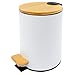 KITCHEN MOVE BAT-978297 White - Cubo de Basura con Pedal (5 L, Acero y Madera, 21 cm), Color Blanco Mate