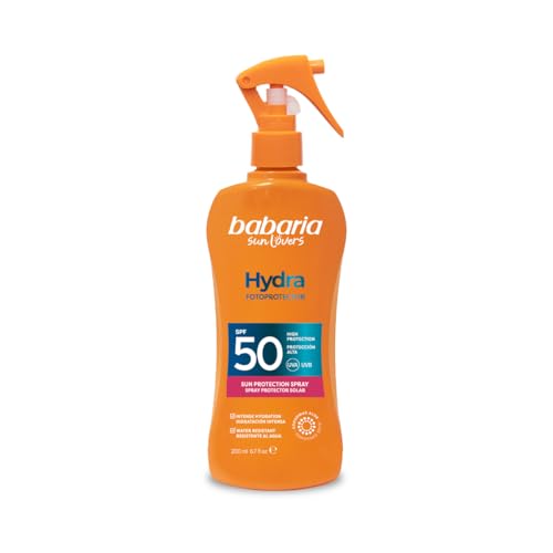 Babaria - Spray Solare Hydra Aloe SPF50 | Idratazione Profonda con Esoxomi | Protezione Alta | Resistente all'Acqua | Coral Friendly | Vegano | 200 ml