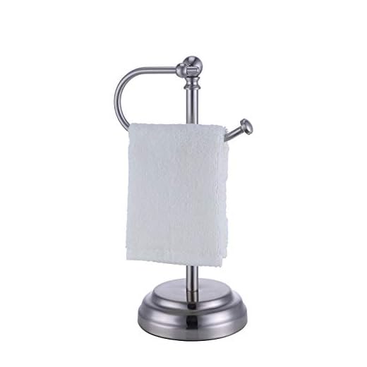 SunnyPoint Heavy Weight Classic Decorative Metal Fingertip Towel Holder Stand for Bathroom, Kitchen, Vanity and Countertops. (Brush Chrome, 13.5" x 5.5" x 5.5" INCH)