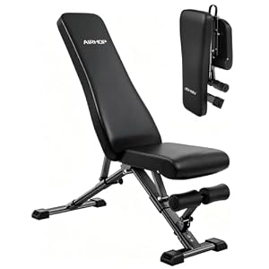 AIRHOP Foldable Workout Bench, 90° to -30° FID Weight Bench for Home Gym | Backrest, Seat, Leg Bar Adjustable, MAX 1000 LBS, 8-Pos Backrest, 3-Pos Seat, 4-Level Leg Support, 19.4″ Extended Base Stable