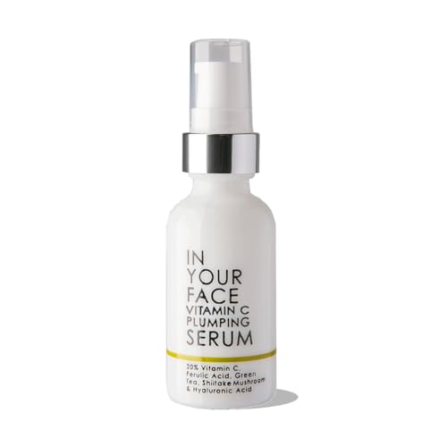 In Your Face Vitamin C Serum Hydrating & Brightening Vitamin C Face Serum with Hyaluronic Acid Shiitake Mushroom Jojoba Oil & MSM Anti Aging Skin Care for Dark Spots Wrinkles & Fine Lines 1oz