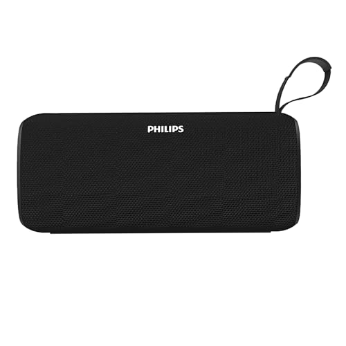 Image of PHILIPS Audio TAS2400BK Portable Bluetooth Speaker with Stereo Sound, 32W RMS, 2400mAh Rechargeable Battery, BT v5.3 Connectivity, IPX4 Waterproof, Supports TF /USB /BT Modes with Hanging Strap (Black)