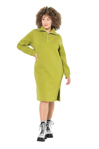 Ulla Popken Damen große Größen Übergrößen Plus Size Sweatkleid, Troyerkragen, Reißverschluss, Langarm