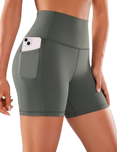 Image of CRZ YOGA Biker Shorts Pockets 5 inch | Naked Feeling, Sleek, Decent Compression, Yoga, High Waisted, for Women