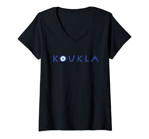 Womens Greek Koukla Evil Eye Greek Pride Greek Woman Girl Greece V-Neck T-Shirt