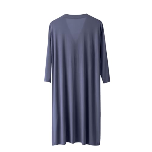 Men's V-Neck Robe 3/4 Sleeve Button Down House Coat Knee Length Bathrobe Nightgown Loungewear with Pockets3