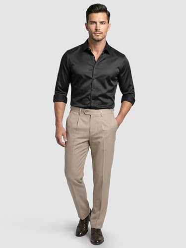 Image of BEYOUNG Regular Fit Formal Satin Shirt for Men | Full Sleeves | Men's Stylish Satin Silk Shirt | Formal Shirt | Buttondown Collar | Satin Solid Shirt for Men