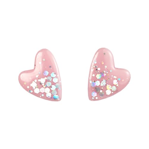 Pendientes de Arcilla Polimérica con Forma de Corazón | Hecho a Mano | Studs Rosa/Blanco con Purpurina | Joyería Original y Bonito Regalo para Mujer (Rosa)