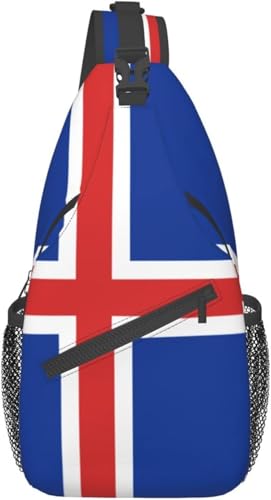 Mochila bandolera unisex con bandera de Islandia negra
