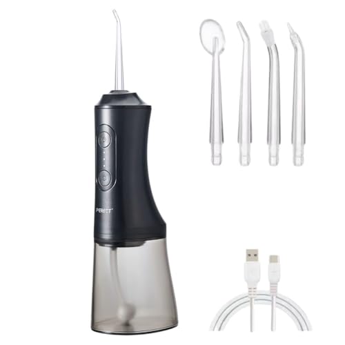 Welari Water Dental Flosser for Teeth - Cordless Portable Oral Irrigator 300ml with 4 Jet Tips, 3 Modes, Rechargeable, Waterproof Braces Cleaner - Compatible with Oral B Toothpaste | Black