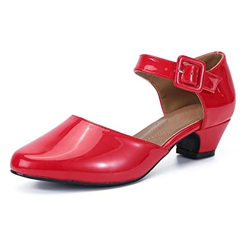 siyecaoo Women's Low Block Heel Buckle Strap Pumps Mary Jane Court Shoes for Work Wedding Church Red Matte Tag 39-UK 5 Cover