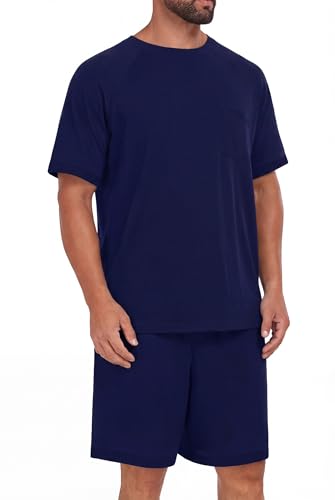 Image of Mens Pajamas Set Lightweight Summer Pjs Sleepwear Soft Comfy Short Sleeve Loungewear With Pocket (S-4X)