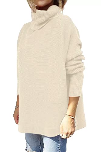 Image of yoeasy Women's Turtleneck Oversized Long Batwing Sleeve Pullover Sweater Spilt Hem Knit Sweater