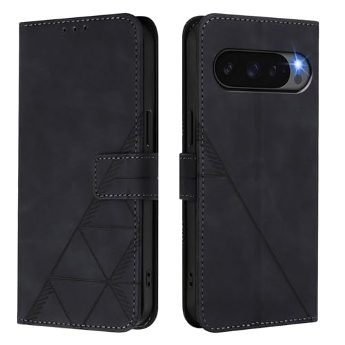 SptPofp for Googe Pixel 9 / Googe Pixel 9 Pro 5G Case Leather Wallet, Flip Folio Cover PU Leather Kickstand Card Slots Holder Magnetic Clasp Shockproof Protective Phone Case for Women Men,Black