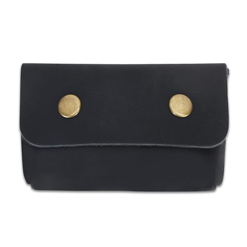 Leather Double Coin Pouch Premium Cash & Card Holder Compact Cable Organizer Travel Makeup Bag, Handmade Artisan Craft Vintage Leather Accessories Multipurpose Wallet & Organizer (Black)2