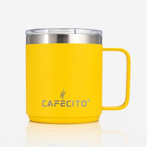 CAFECITO® 12 oz Stackable Mug – Miami Yellow – Vacuum Insulated Stainless Steel Coffee Mug with...
