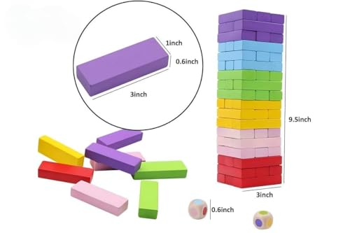 Image of TOYTONIC Montessori Wooden Toys - Colourful Wooden Blocks for Boys 7-14 Years | Indoor Balancing & Building Game | Kids Activity Tower Block for Cognitive Development & Fun