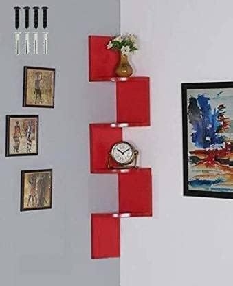CB Enterprises Wall Shelf Zig zeg /Shelf Corner Rack / Zig zeg Corner Wall Mount Shelf Unit for Home | Home Decorative Furniture for Home Decorative Living Room & Bedroom Colour :-[Red]