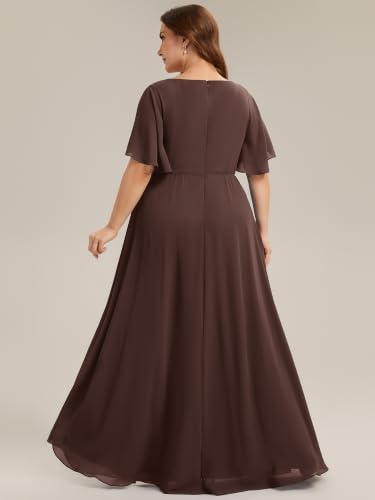 Image of Ever-Pretty Plus Women's Chiffon Plus Size Formal Mother of Bride Dresses | V-Neck, Short Sleeve, Applique, A-Line, Empire Waist, Plus Size Formal Wedding Guest Evening Dresses