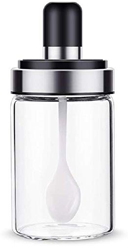 Kitchen High Borosilicate Glass Spice Jar Seasoning Box Jar Condiment Jar Combination Spoon and Lid Design 845 oz