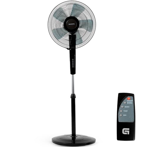 Grunkel Ventilador de pie programable 16' con 3 velocidades FAN-N16ECOTIMER y 60W con mando...