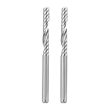 Taladro en espiral: Diámetro del vástago: 3,175mm/1/8"; Diámetro de corte: 3,175mm/0,125"; longitud del filo: 25mm/0,984"; longitud total: 45mm/1-7/9". Se utiliza para la mayoría de las aplicaciones de fresado estándar.