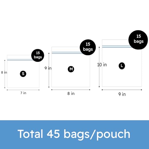 Zipify zip lock bags for food storage - Pack of 45 | dual zipper | zip lock pouch | ziplock pouch | freezer bags, Clear