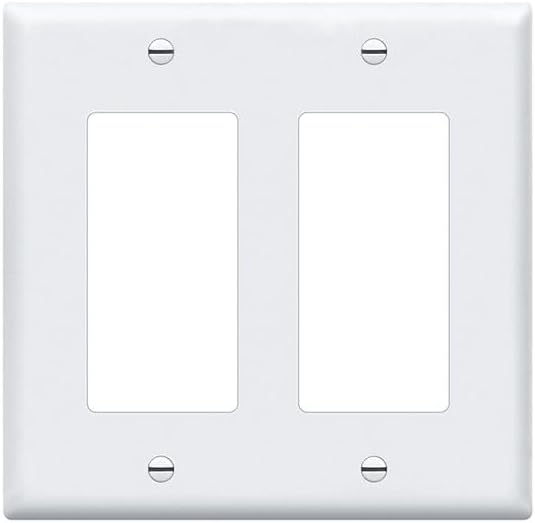 2-Gang Decorator Wall Plate (2 Pack), Double Light Switch Cover,Standard Size 4.57" x 4.53", Unbreakable Polycarbonate Outlet Cover, UL Listed, White