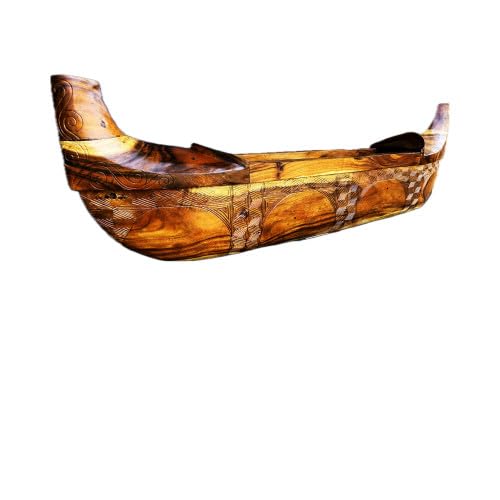 Tikimaster Acacia Koa Outrigger Canoe 7 Foot Tapa Carving with Stand | #yuy3818200