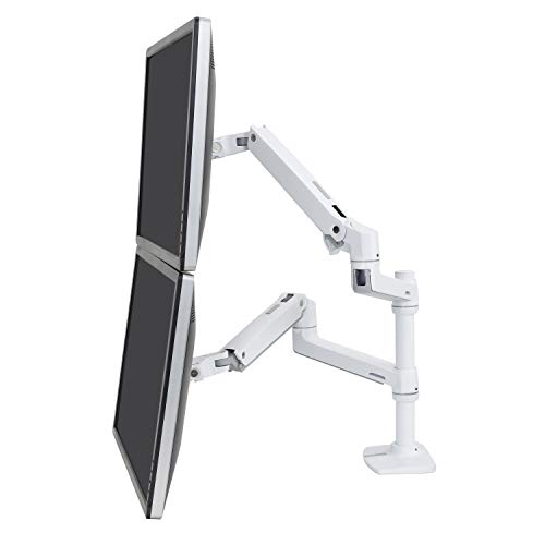 Ergotron LX Dual Stacking Arm - Kit de Montage (Fixation par Pince pour Bureau, Poteau, 2 Bras articulés, 2 Supports d'extension) pour 2 écrans LCD - Aluminium, Acier Durable - Blanc - Taille d'écran