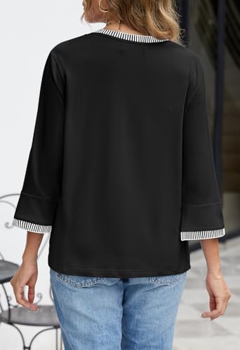 MEROKEETY Women's 3/4 Length Sleeve Tops Dressy Casual Crew Neck Loose Trendy Spring Blouses T Shirts3