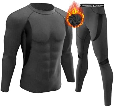 UNIQUEBELLA Men's Thermal Underwear Sets Top & Long Johns Fleece Sweat Quick Drying Thermo Base Layer