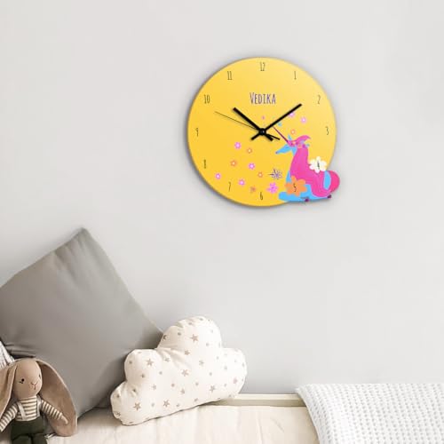 Image of Zooboo Personalized Analog Wall Clock, Custom Name Acrylic Silent Quartz Movement Wall Clock with Sleek Modern Design, Ideal for Birthdays (Design - Magical Unicorn), 30x30 cm, Multicolor