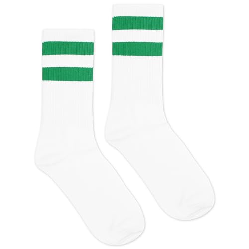 Classic Striped Tube Socks, Soft Cotton Retro Tube Socks For Men, Women& Teens, 1 Pairs, White/Green - Christmas Fathers Day Graduation Cotton Gift For For Men, Women, Teens. (151)4