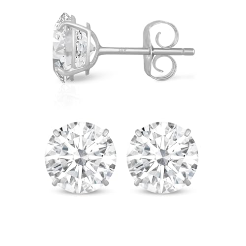 14k Gold Solitaire Round Cubic Zirconia CZ Stud Earrings for Women & Men with 14k Gold Butterfly Push Backings | 4MM-8MM with Gift Box