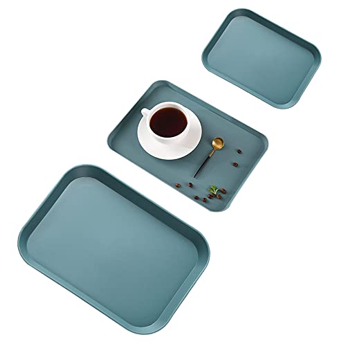 Set van 3 dienbladen, rechthoekig kunststof dienblad, kunststof dienblad, antislip, rechthoekig, voor keuken, eetkamer, hergebruik (groen) - Image 3