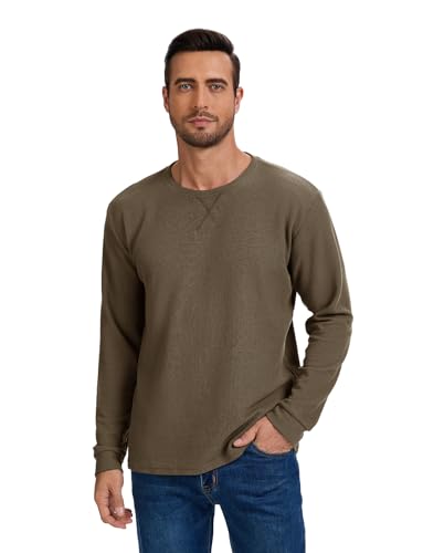 3 Pack Mens Waffle Shirts Long Sleeve Shirt Regular Fit Casual T-Shirt Crewneck Lightweight Pullover Top3