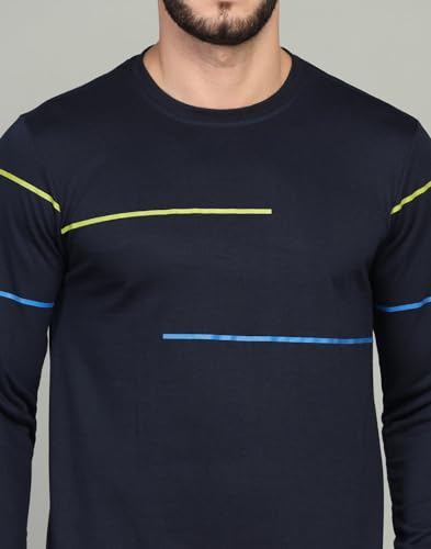 Image of INKKR Striped Men's Round Neck Navy Full Sleeve T-Shirt