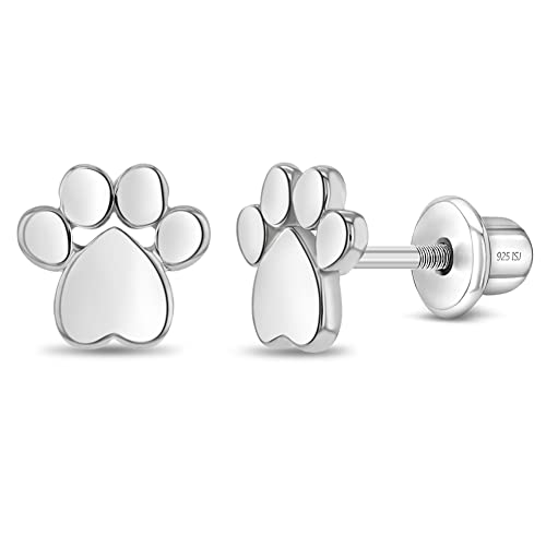 925 Sterling Silver Polished Dog Paw Screw Back Earrings - Sweet Dog Shaped For Little Girls & Teens