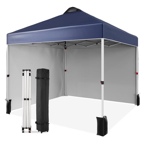10x10 Pop Up Canopy Tent with Two Side Walls, Commercial Instant Canopies Shelter, Includes Wheeled Carry Bag & 4 Sandbags, Portable Outdoor Sun Shade